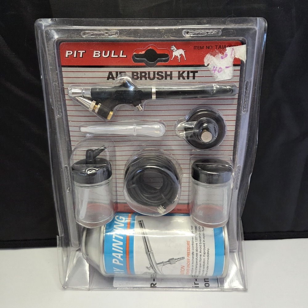 Pit Bull Air Brush Kit w/ Paint Can Hose Jars Sealed NOS Taiwan